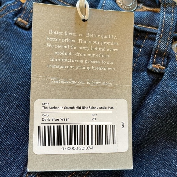 Everlane Blue Medium Wash Authentic‎ Stretch Mid Rise Skinny Jeans Size 23 - Picture 10 of 14